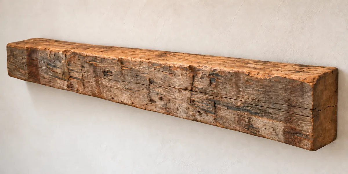 Hand-hewn mantel in natural finish